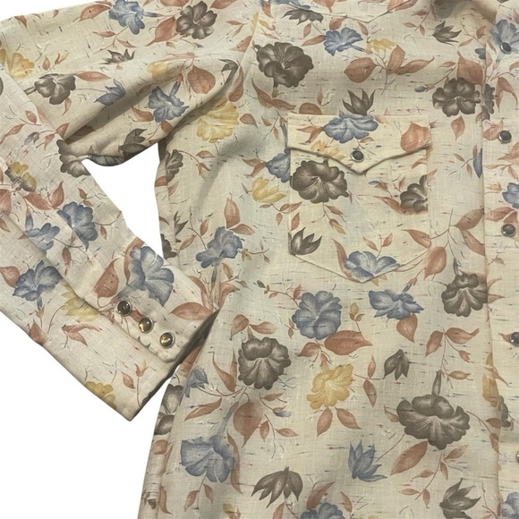 Wrangler Shirt Tropical Floral Island Vacation Retro Collar Button-Up Shirt - Picture 2 of 4